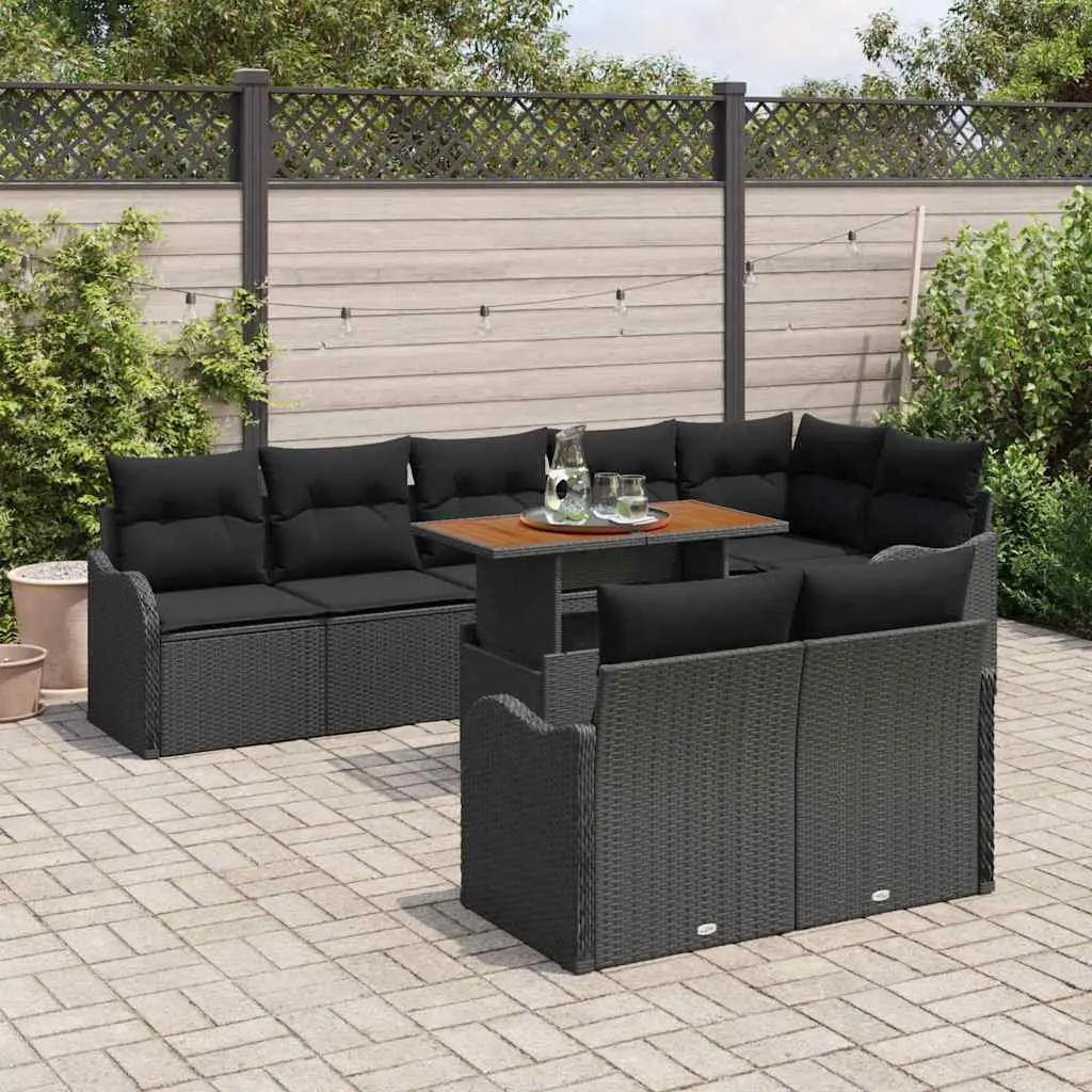 Garden Sofa Set 9 Piece Outdoor Furniture Modular Seating Storage Black Poly