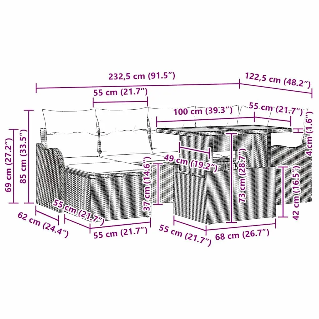 Outdoor Sofa Set Poly Rattan 7 Piece Modular Black with Storage