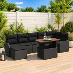8-Piece Black Poly Rattan Garden Sofa Set with Storage
