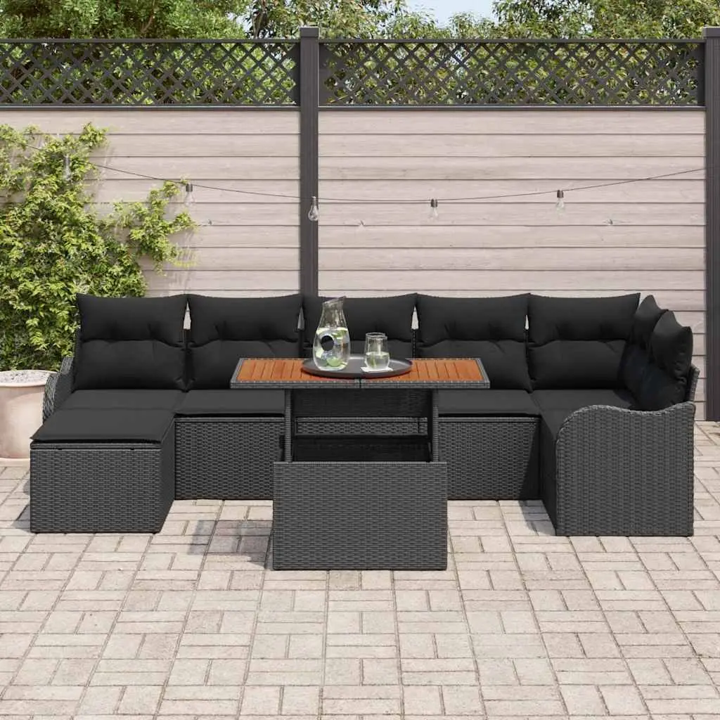 8-Piece Black Poly Rattan Garden Sofa Set with Storage