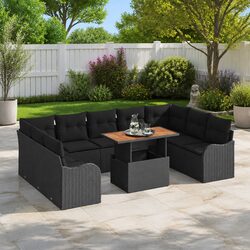 High-Quality 10-Piece Black Garden Sofa Set with Storage
