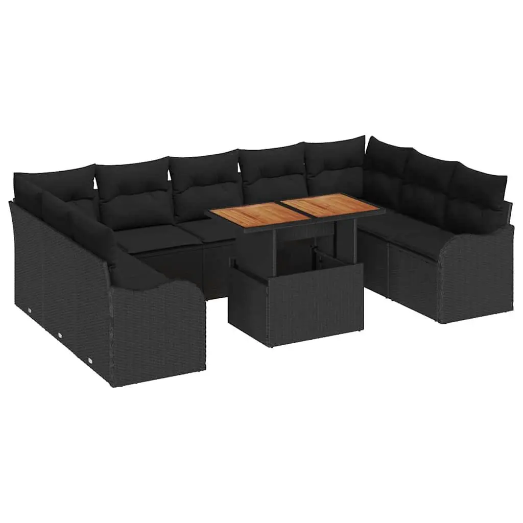 10-Piece Black Garden Sofa Set with Storage