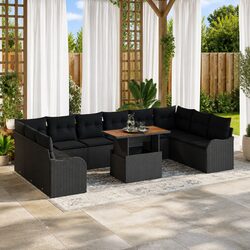 Outdoor Garden Sofa Set 11pc Modular Black Poly Rattan Steel Frame Storage