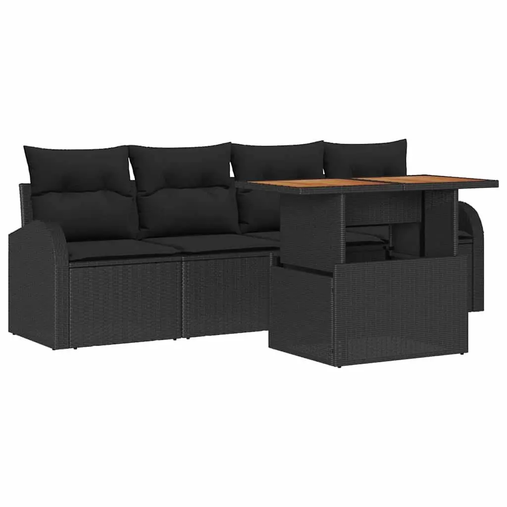 Garden Sofa Set with Storage 5 Pieces Black Modular Outdoor Furniture Patio