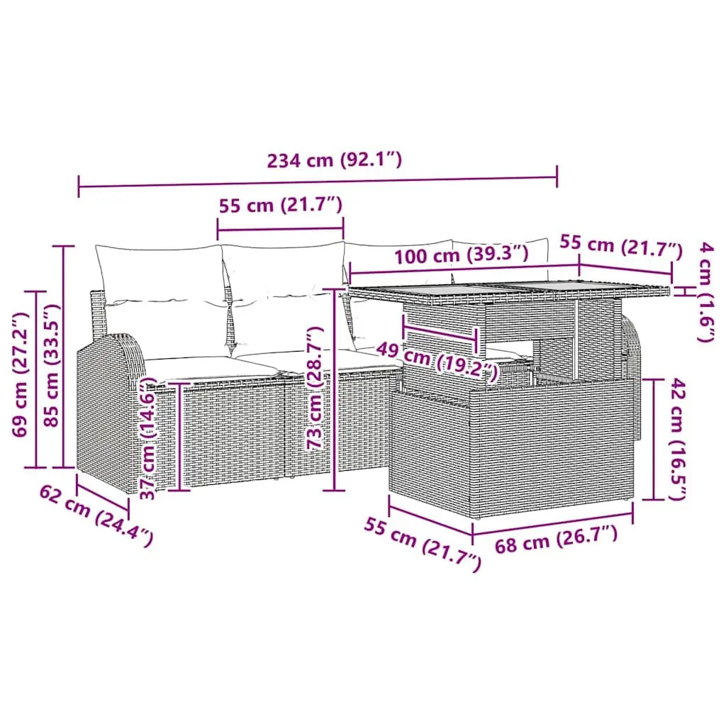 Garden Sofa Set with Storage 5 Pieces Black Modular Outdoor Furniture Patio