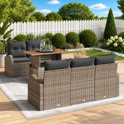 Modular 6-Piece Grey Poly Rattan Garden Sofa Set
