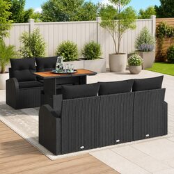 Stylish 6-Piece Black Poly Rattan Garden Sofa Set with Storage