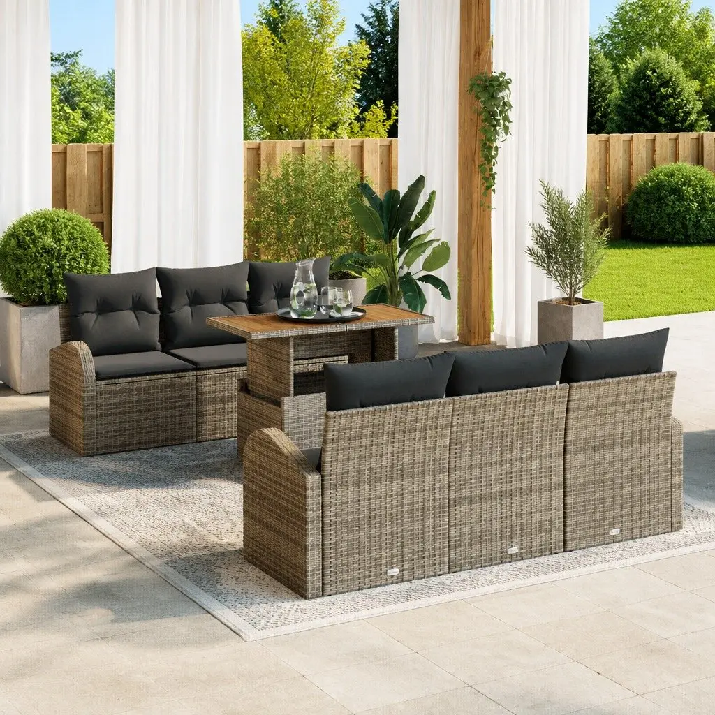 7-Piece Grey Poly Rattan Garden Sofa Set