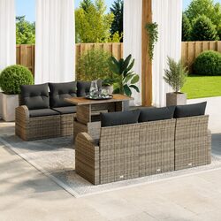 Stylish 7-Piece Grey Poly Rattan Garden Sofa Set