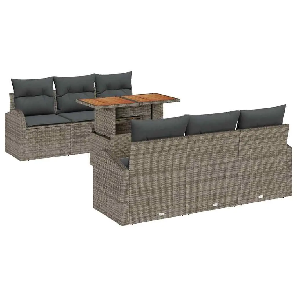 7-Piece Grey Poly Rattan Garden Sofa Set