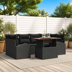 Modular 7-Piece Black Poly Rattan Garden Sofa Set