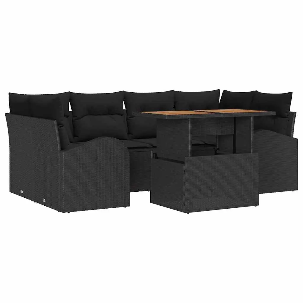 Modular 7-Piece Black Poly Rattan Garden Sofa Set