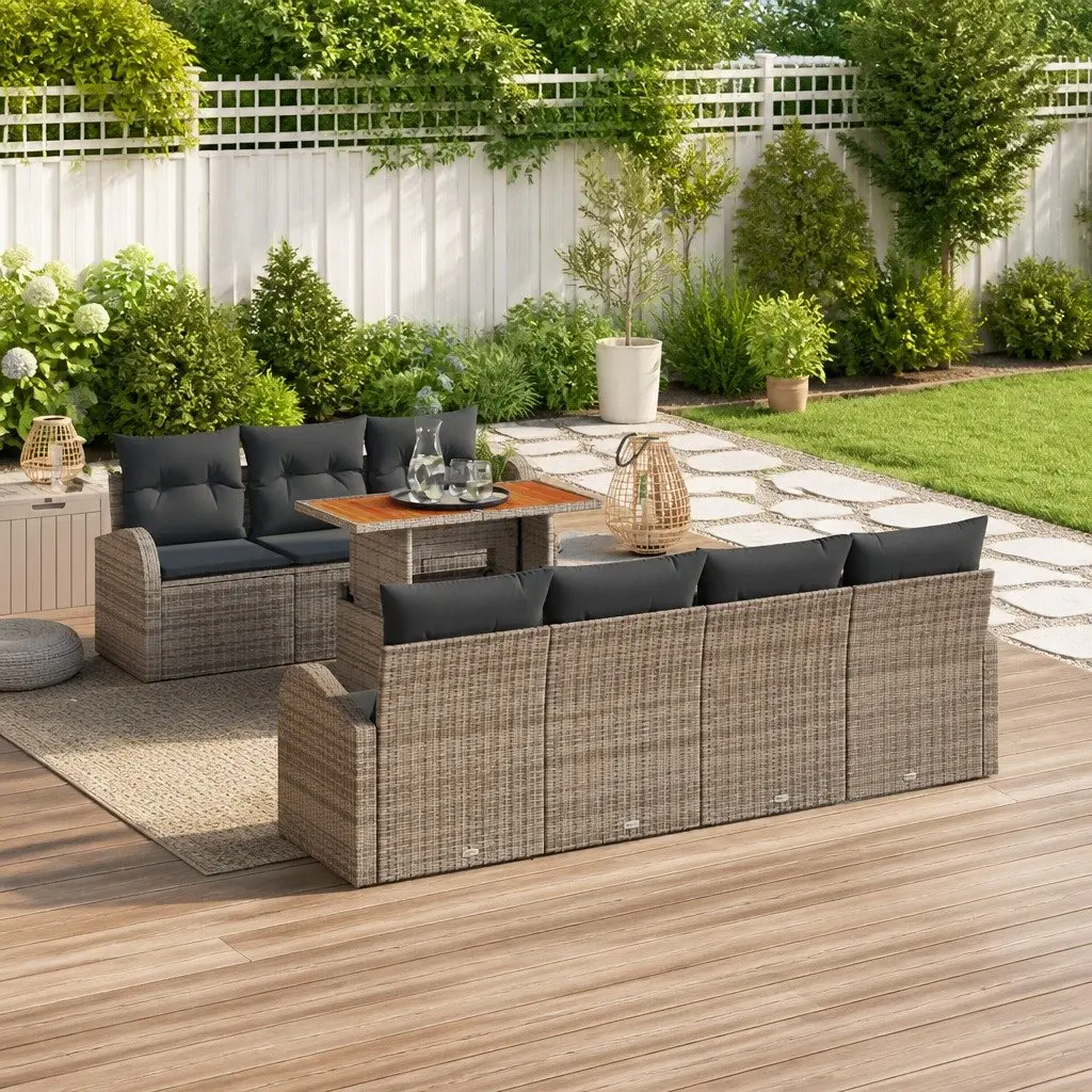 8-Piece Grey Modular Garden Sofa Set with Storage