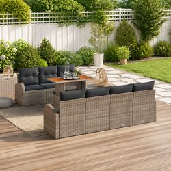 Garden Sofa Set 8 Piece Outdoor Furniture Grey Poly Rattan Modular Lounge with