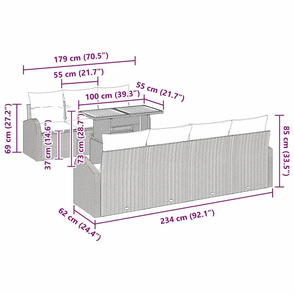 8-Piece Grey Modular Garden Sofa Set with Storage
