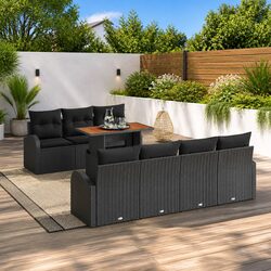 8-Piece Black Modular Garden Sofa Set with Storage