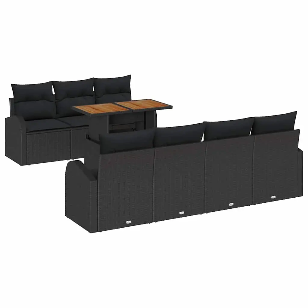 8-Piece Black Modular Garden Sofa Set with Storage