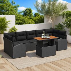 Sturdy 8 Piece Black Poly Rattan Garden Sofa Set