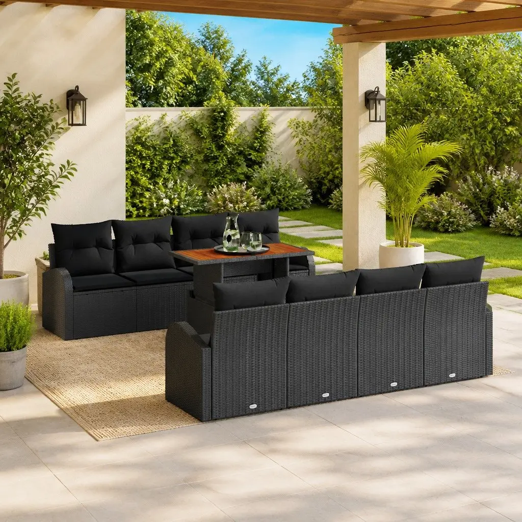 Modular 9-Piece Garden Sofa Set with Storage in Black