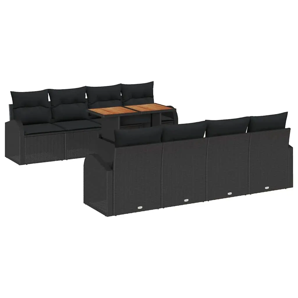 Modular 9-Piece Garden Sofa Set with Storage in Black