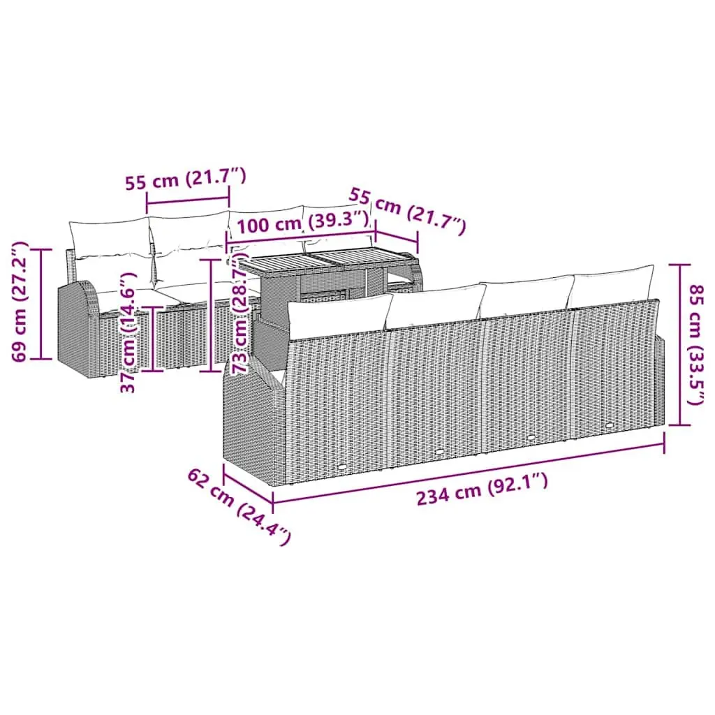 Modular 9-Piece Garden Sofa Set with Storage in Black
