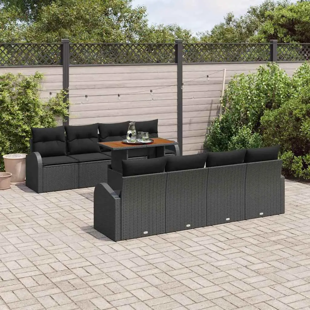 Modular 9-Piece Garden Sofa Set with Storage in Black