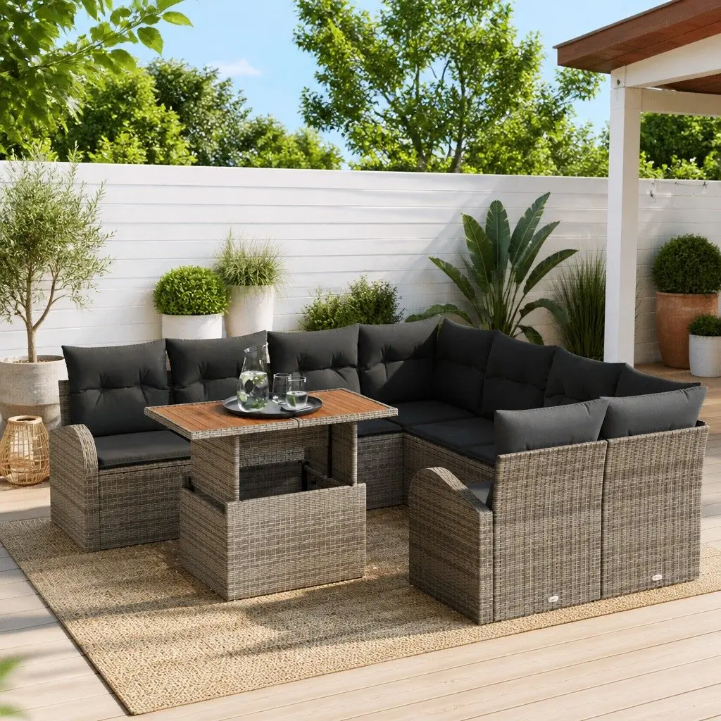 9-Piece Grey Outdoor Sofa Set with Storage