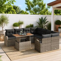 9-Piece Grey Outdoor Sofa Set with Storage