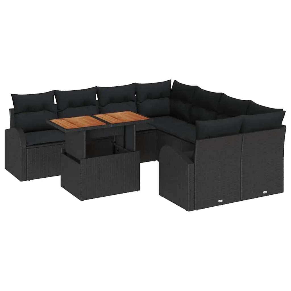 9-Piece Modular Garden Sofa Set with Storage in Black