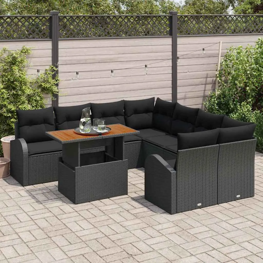 9-Piece Modular Garden Sofa Set with Storage in Black
