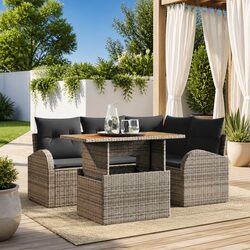 Grey Poly Rattan Modular 5-Piece Garden Sofa Set
