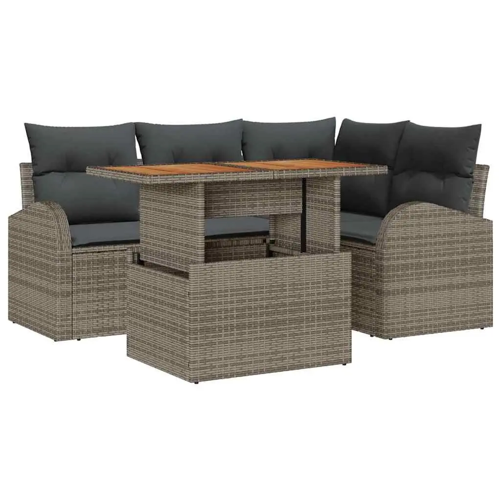 Grey Poly Rattan Modular 5-Piece Garden Sofa Set