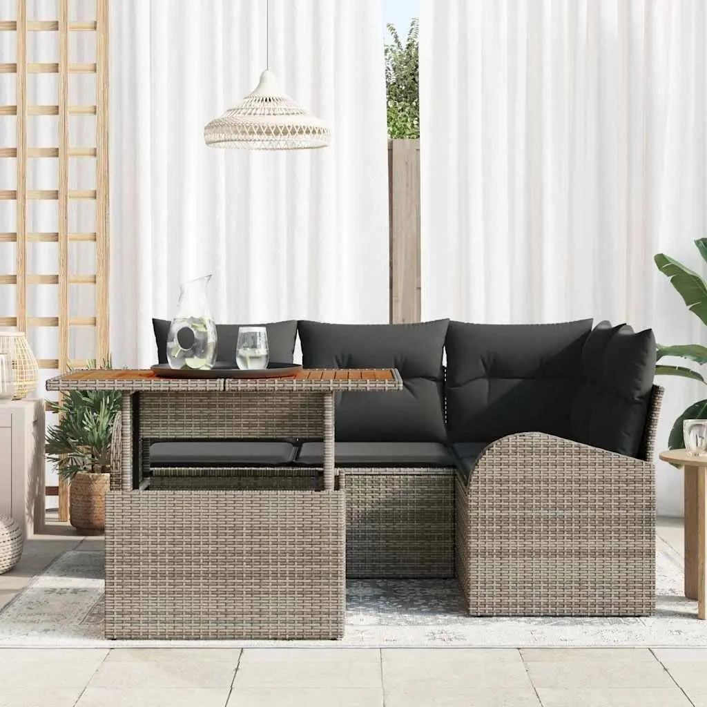 Grey Poly Rattan Modular 5-Piece Garden Sofa Set