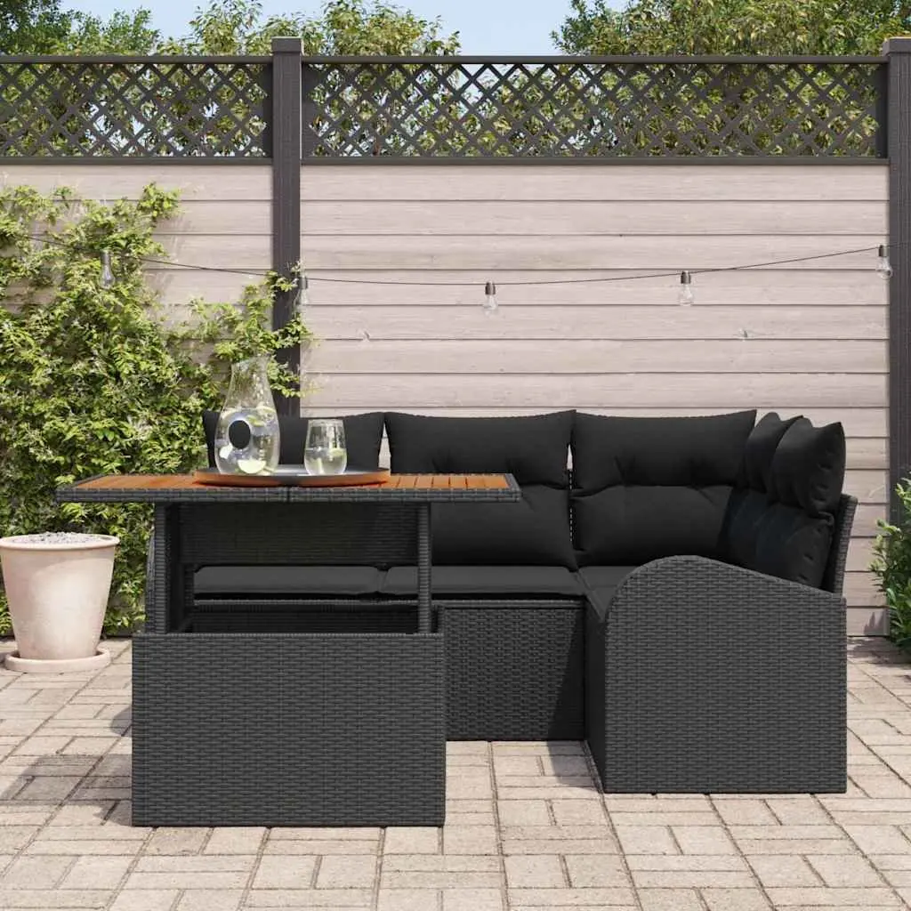 5-Piece Black Modular Garden Sofa Set with Storage