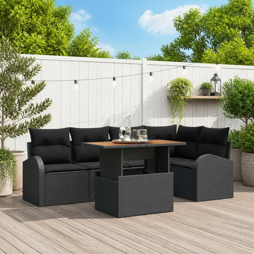 Garden Sofa Set Poly Rattan Steel 6 Piece Black Outdoor Patio Furniture