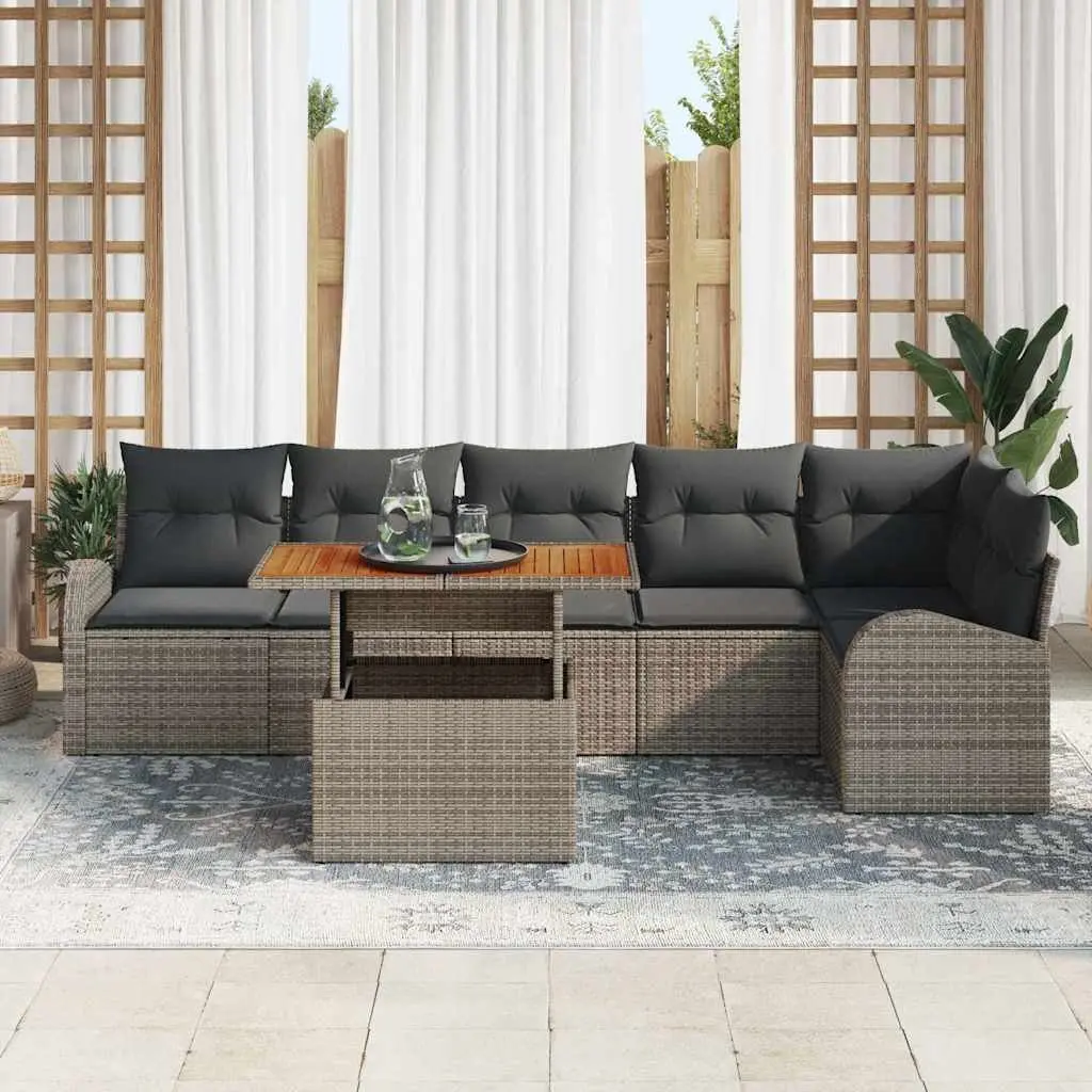 Garden Sofa Set Poly Rattan Steel 7 Pieces Grey Modular with Storage