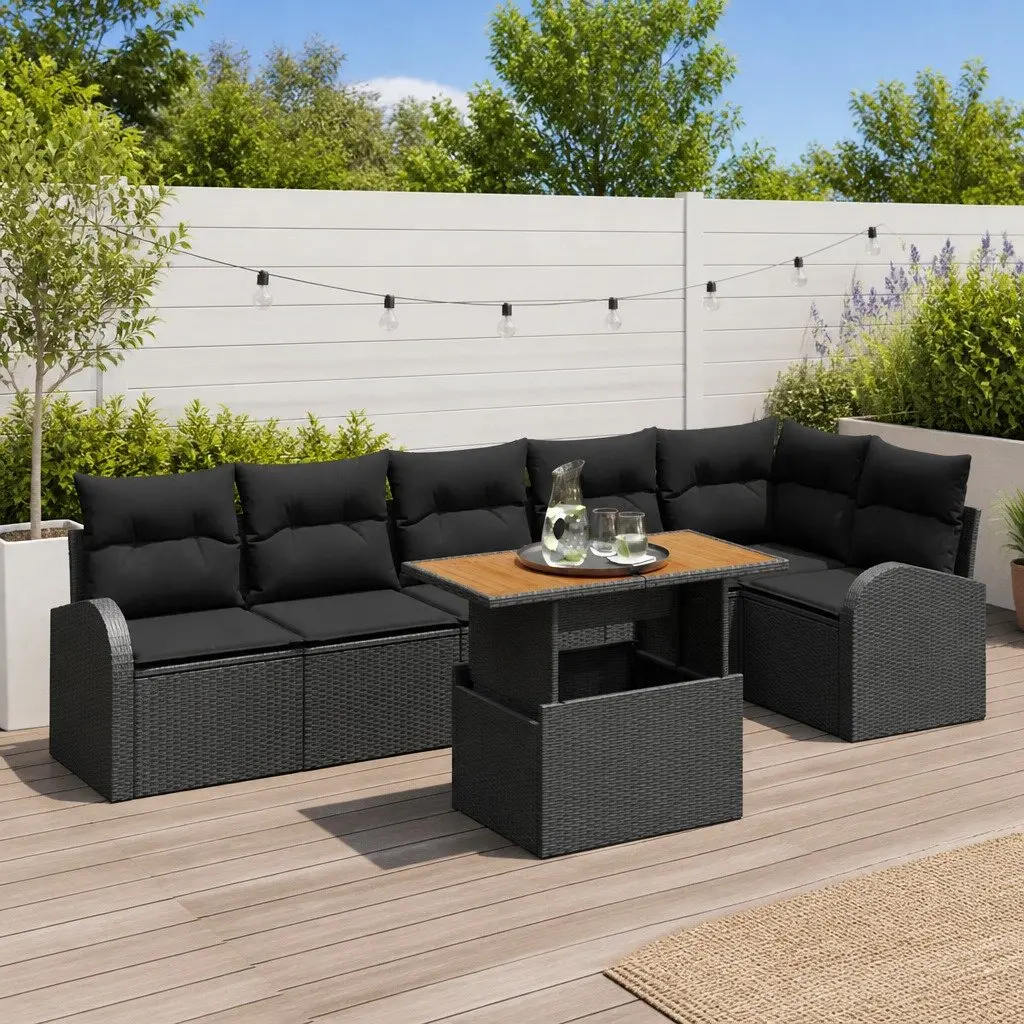 7-Piece Modular Garden Sofa Set in Black with Storage