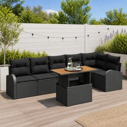7-Piece Modular Garden Sofa Set in Black with Storage