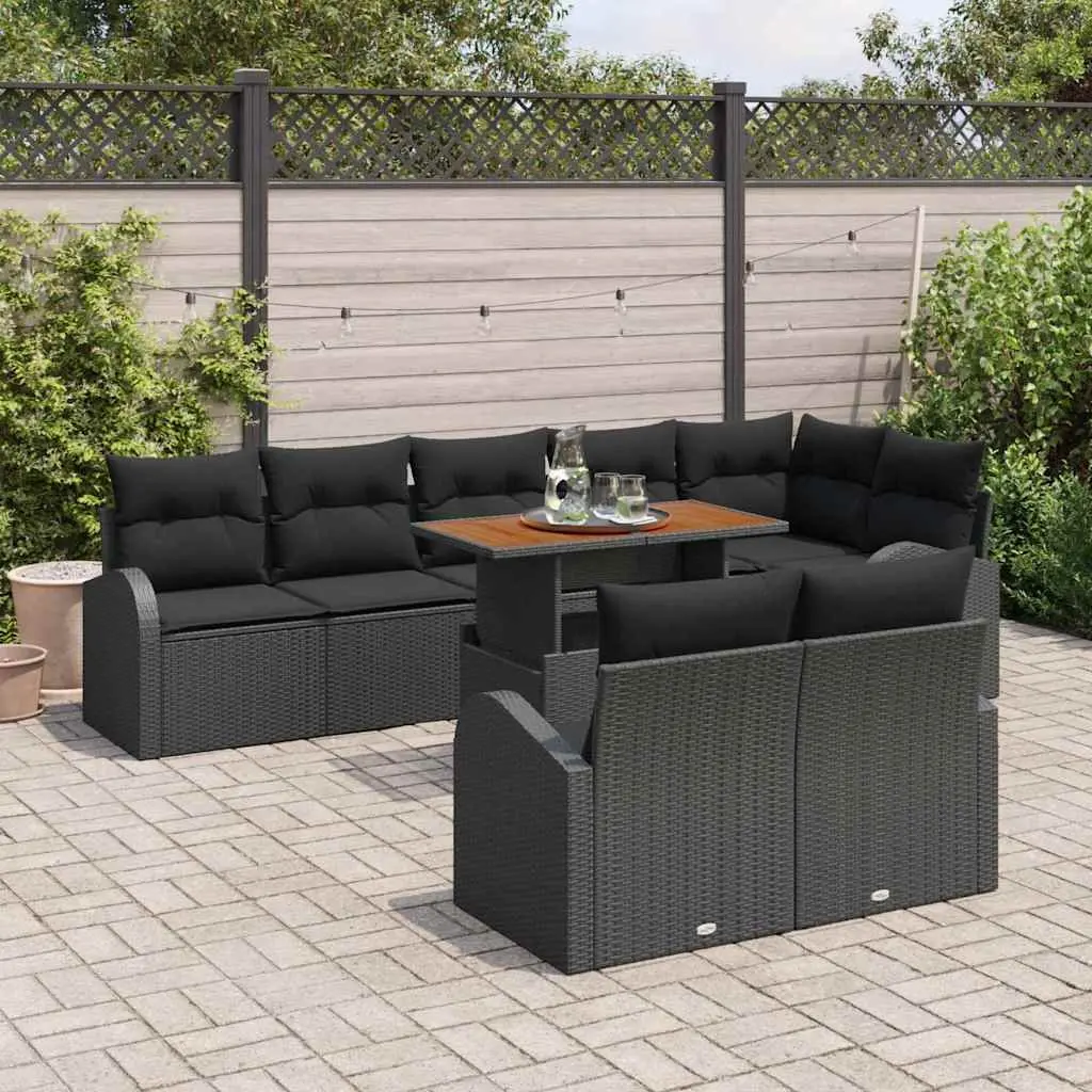 Modular 9-Piece Black Garden Sofa Set with Storage
