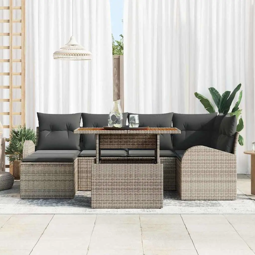 Garden Sofa Set Poly Rattan 7 Pieces Grey Outdoor Furniture