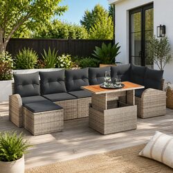 Stylish 8 Piece Garden Sofa Set in Grey Poly Rattan