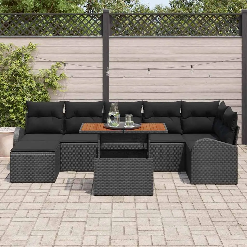 Outdoor Sofa Set Poly Rattan 8 Piece Modular Black with Storage