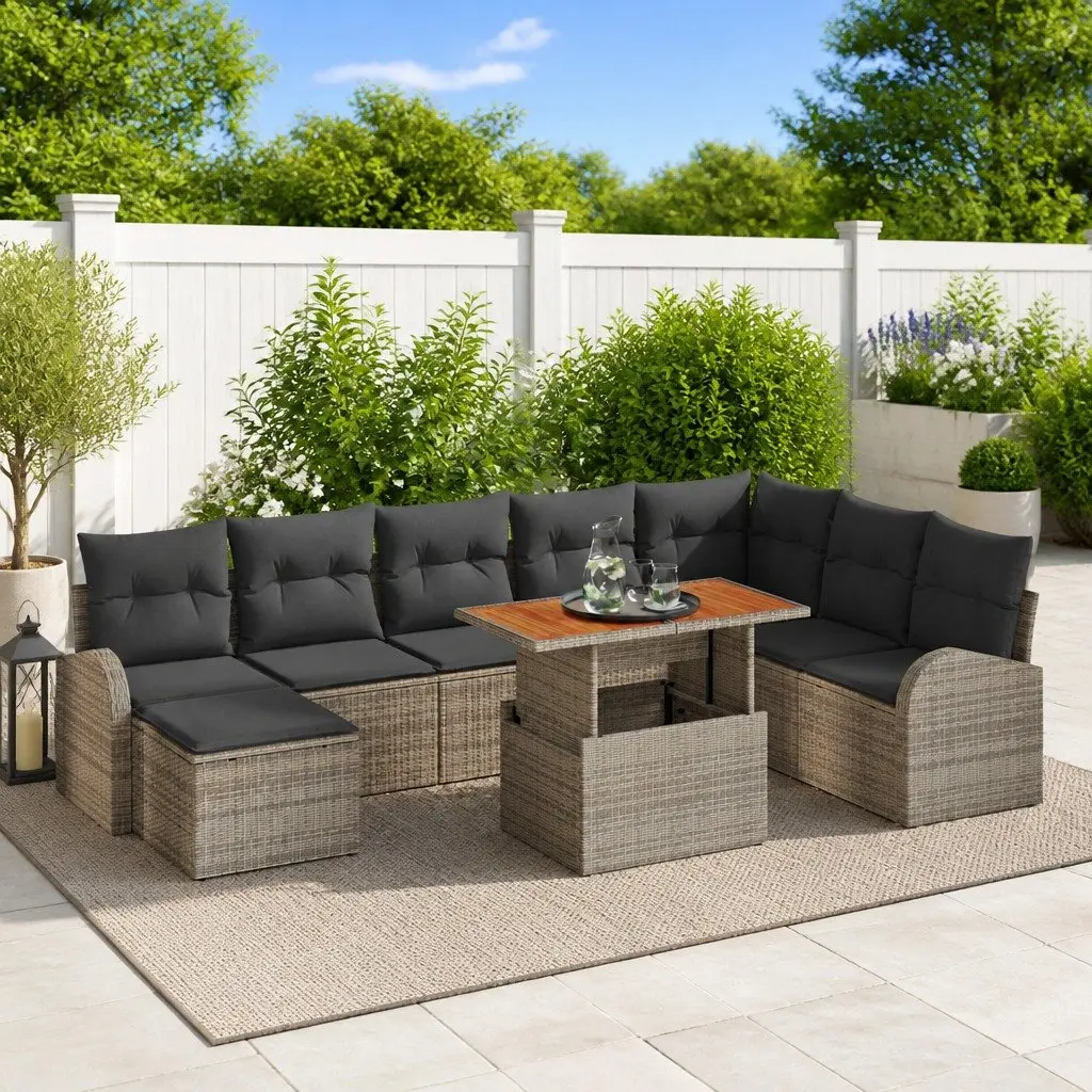 9-Piece Outdoor Garden Sofa Set with Storage Grey