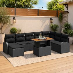 Durable 9 Piece Garden Sofa Set with Storage in Black