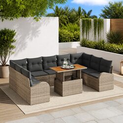 10-Piece Modular Garden Sofa Set in Grey Poly Rattan