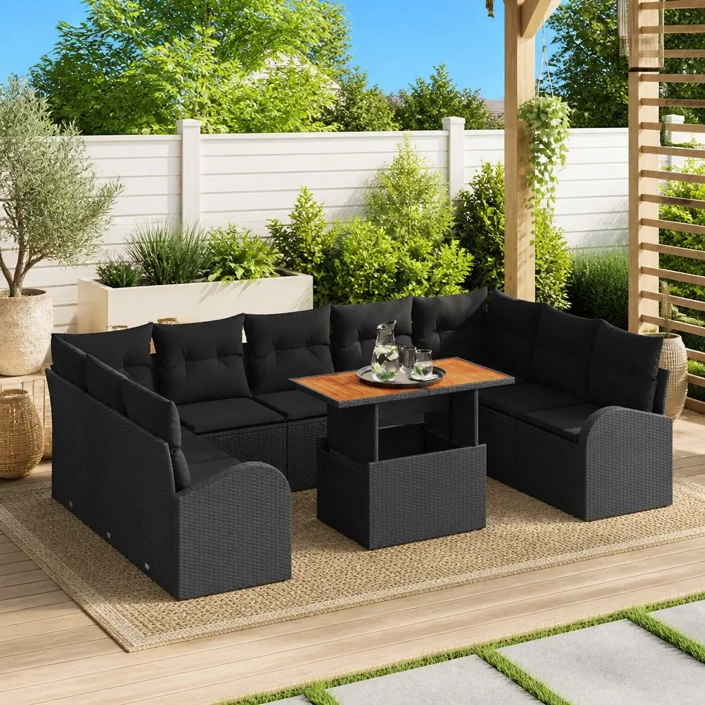 Modular Black Poly Rattan Garden Sofa Set with Storage