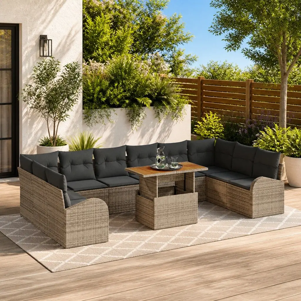 11-Pc Garden Sofa Set with Storage in Grey