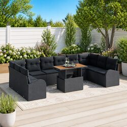 Modular 11-Piece Black Garden Sofa Set with Storage
