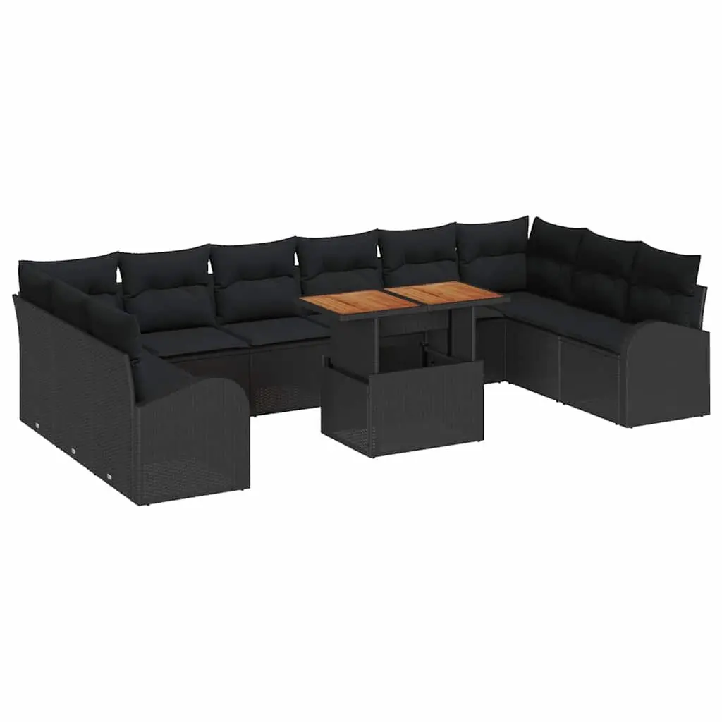 Modular 11-Piece Black Garden Sofa Set with Storage