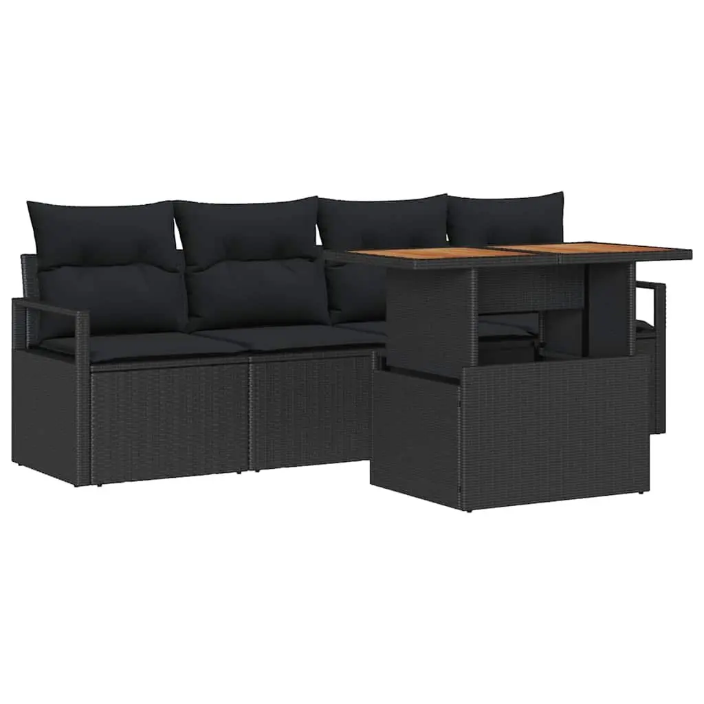 5-Piece Black Modular Outdoor Garden Sofa Set with Storage